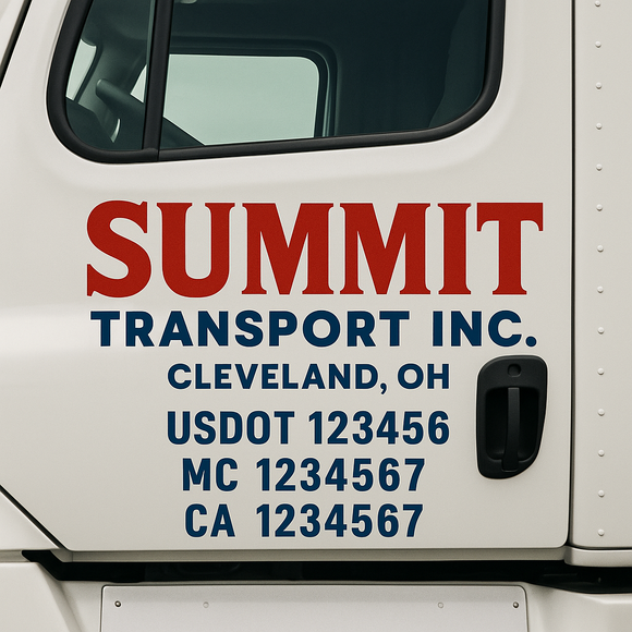 Custom Truck Door Decal Sticker Lettering Sign With Business Name, City-State, USDOT, MC, GVW, CA, KYU, VIN (Set of 2)