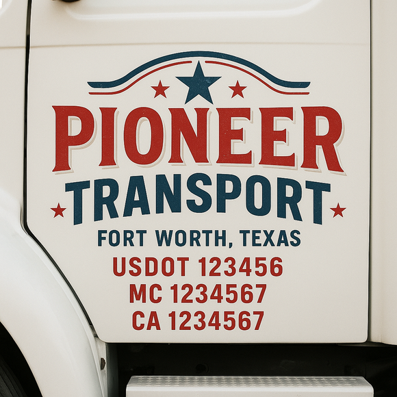 Custom Truck Door Decal Sticker Lettering Sign With Business Name, City-State, USDOT, MC, GVW, CA, KYU, VIN (Set of 2)
