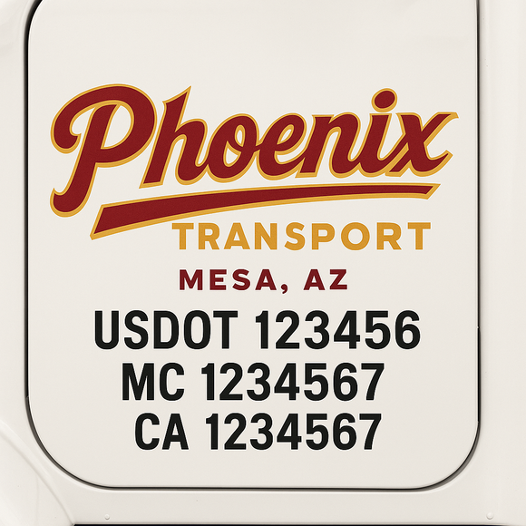 Custom Truck Door Decal Sticker Lettering Sign With Business Name, City-State, USDOT, MC, GVW, CA, KYU, VIN (Set of 2)