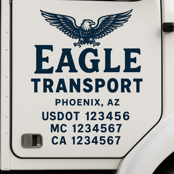 Custom Truck Door Decal Sticker Lettering Sign With Business Name, City-State, USDOT, MC, GVW, CA, KYU, VIN (Set of 2)