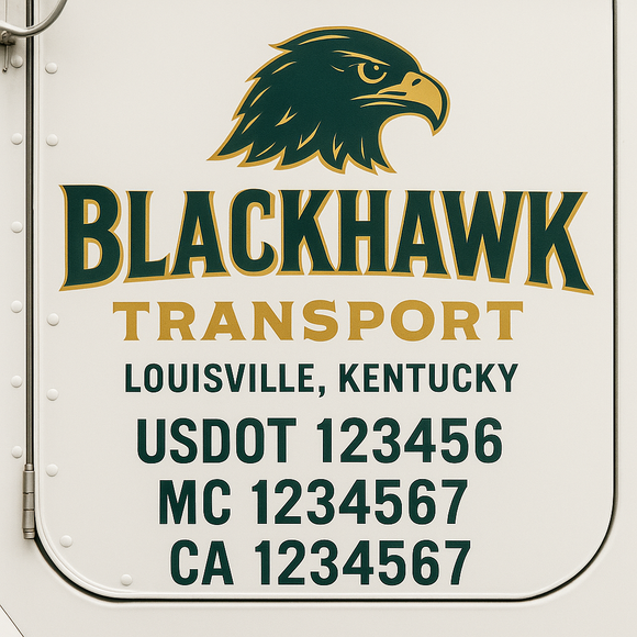 Custom Truck Door Decal Sticker Lettering Sign With Business Name, City-State, USDOT, MC, GVW, CA, KYU, VIN (Set of 2)