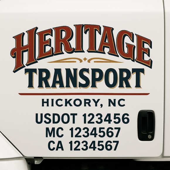 Custom Truck Door Decal Sticker Lettering Sign With Business Name, City-State, USDOT, MC, GVW, CA, KYU, VIN (Set of 2)