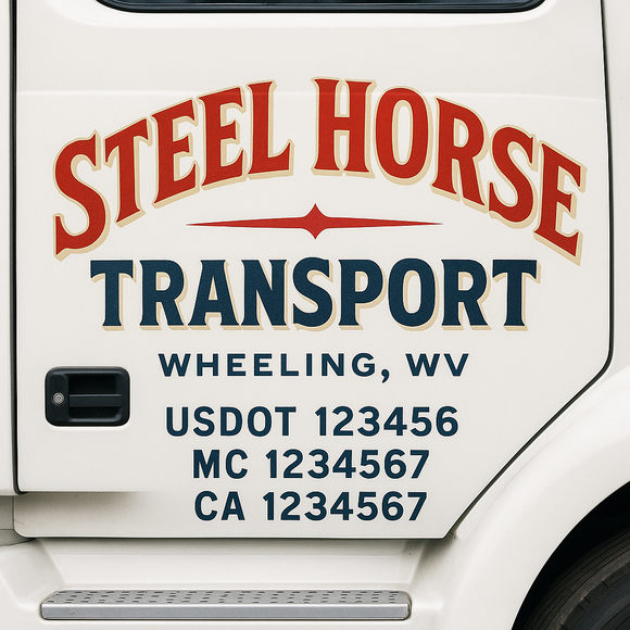 Custom Truck Door Decal Sticker Lettering Sign With Business Name, City-State, USDOT, MC, GVW, CA, KYU, VIN (Set of 2)