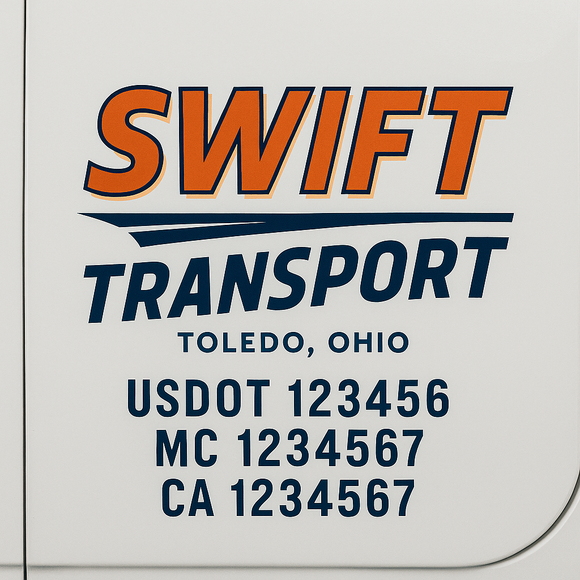 Custom Truck Door Decal Sticker Lettering Sign With Business Name, City-State, USDOT, MC, GVW, CA, KYU, VIN (Set of 2)