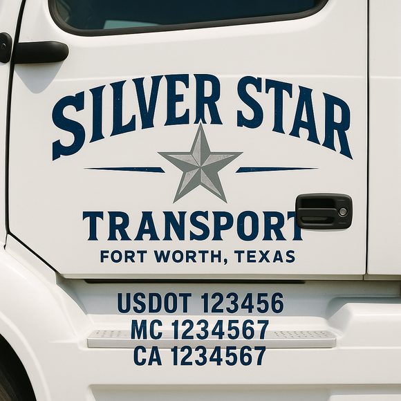 Custom Truck Door Decal Sticker Lettering Sign With Business Name, City-State, USDOT, MC, GVW, CA, KYU, VIN (Set of 2)