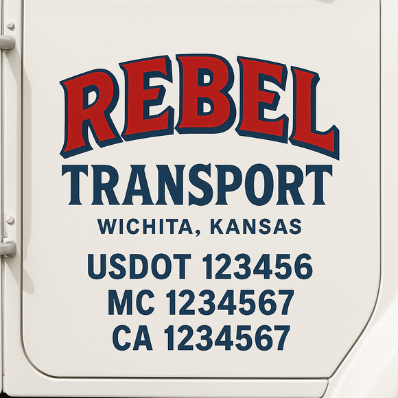 Custom Truck Door Decal Sticker Lettering Sign With Business Name, City-State, USDOT, MC, GVW, CA, KYU, VIN (Set of 2)