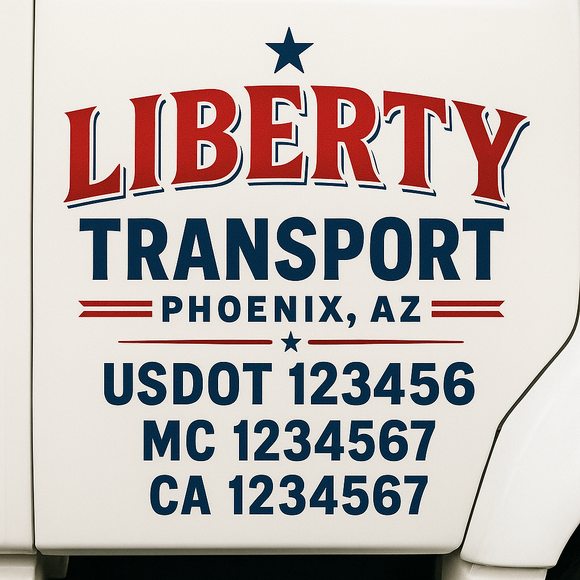 Custom Truck Door Decal Sticker Lettering Sign With Business Name, City-State, USDOT, MC, GVW, CA, KYU, VIN (Set of 2)