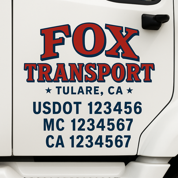 Custom Truck Door Decal Sticker Lettering Sign With Business Name, City-State, USDOT, MC, GVW, CA, KYU, VIN (Set of 2)