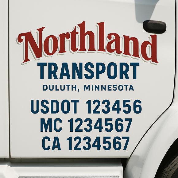 Custom Truck Door Decal Sticker Lettering Sign With Business Name, City-State, USDOT, MC, GVW, CA, KYU, VIN (Set of 2)