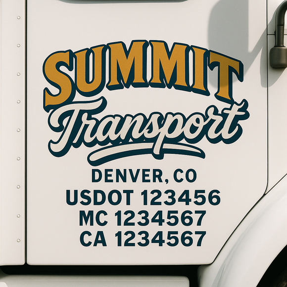 Custom Truck Door Decal Sticker Lettering Sign With Business Name, City-State, USDOT, MC, GVW, CA, KYU, VIN (Set of 2)