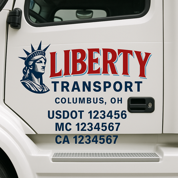 Custom Truck Door Decal Sticker Lettering Sign With Business Name, City-State, USDOT, MC, GVW, CA, KYU, VIN (Set of 2)