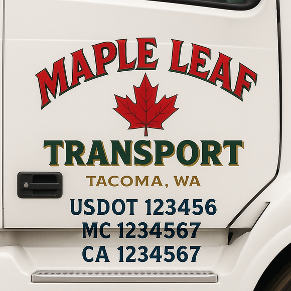 Custom Truck Door Decal Sticker Lettering Sign With Business Name, City-State, USDOT, MC, GVW, CA, KYU, VIN (Set of 2)