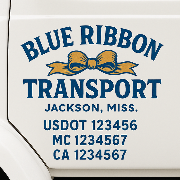 Custom Truck Door Decal Sticker Lettering Sign With Business Name, City-State, USDOT, MC, GVW, CA, KYU, VIN (Set of 2)
