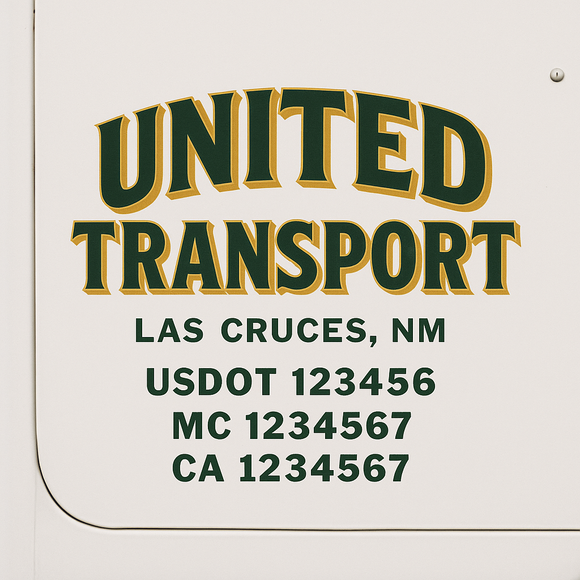 Custom Truck Door Decal Sticker Lettering Sign With Business Name, City-State, USDOT, MC, GVW, CA, KYU, VIN (Set of 2)