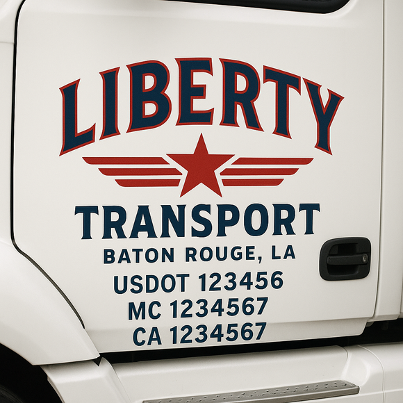 Custom Truck Door Decal Sticker Lettering Sign With Business Name, City-State, USDOT, MC, GVW, CA, KYU, VIN (Set of 2)