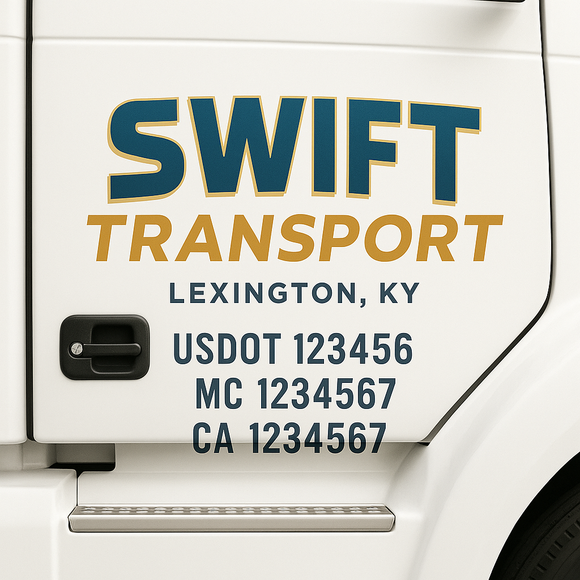 Custom Truck Door Decal Sticker Lettering Sign With Business Name, City-State, USDOT, MC, GVW, CA, KYU, VIN (Set of 2)