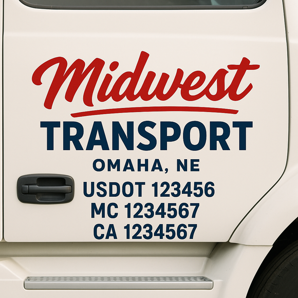 Custom Truck Door Decal Sticker Lettering Sign With Business Name, City-State, USDOT, MC, GVW, CA, KYU, VIN (Set of 2)
