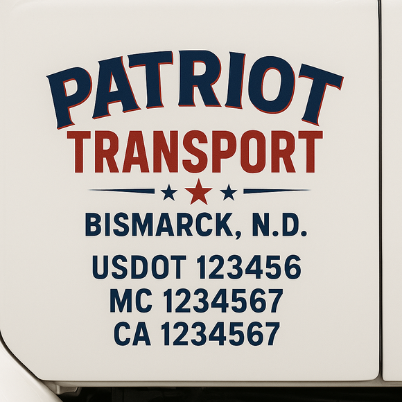 Custom Truck Door Decal Sticker Lettering Sign With Business Name, City-State, USDOT, MC, GVW, CA, KYU, VIN (Set of 2)