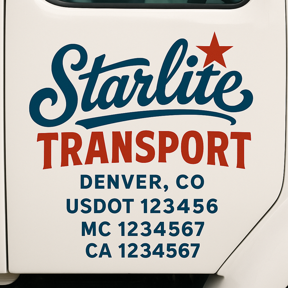 Custom Truck Door Decal Sticker Lettering Sign With Business Name, City-State, USDOT, MC, GVW, CA, KYU, VIN (Set of 2)