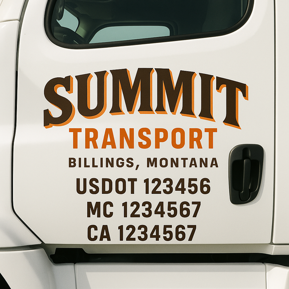 Custom Truck Door Decal Sticker Lettering Sign With Business Name, City-State, USDOT, MC, GVW, CA, KYU, VIN (Set of 2)