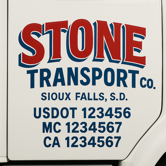 Custom Truck Door Decal Sticker Lettering Sign With Business Name, City-State, USDOT, MC, GVW, CA, KYU, VIN (Set of 2)