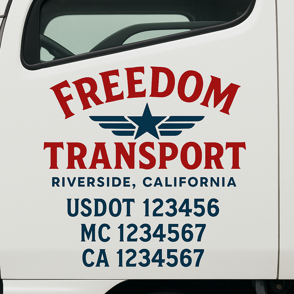 Custom Truck Door Decal Sticker Lettering Sign With Business Name, City-State, USDOT, MC, GVW, CA, KYU, VIN (Set of 2)