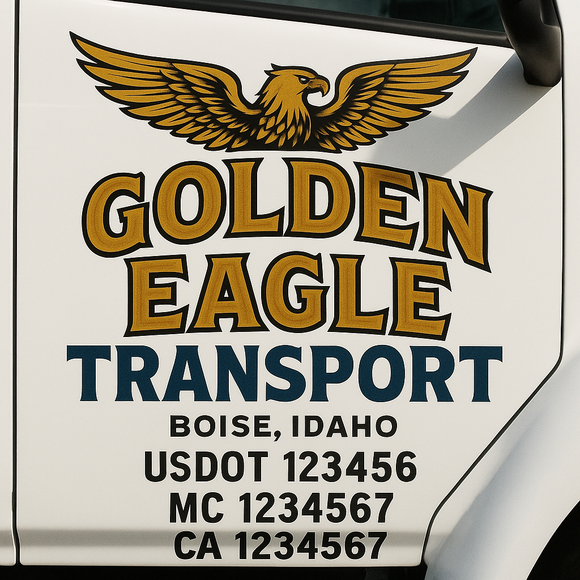 Custom Truck Door Decal Sticker Lettering Sign With Business Name, City-State, USDOT, MC, GVW, CA, KYU, VIN (Set of 2)