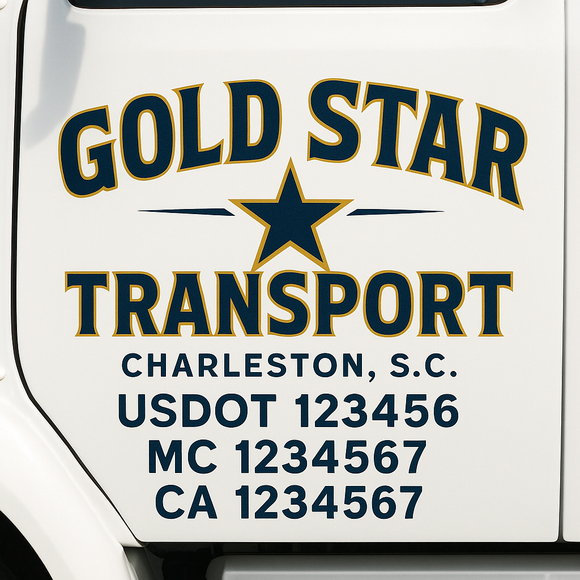 Custom Truck Door Decal Sticker Lettering Sign With Business Name, City-State, USDOT, MC, GVW, CA, KYU, VIN (Set of 2)