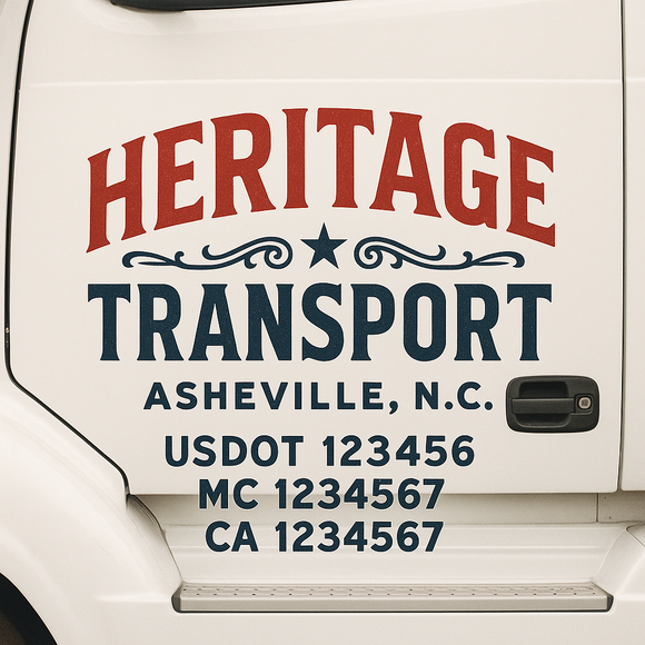 Custom Truck Door Decal Sticker Lettering Sign With Business Name, City-State, USDOT, MC, GVW, CA, KYU, VIN (Set of 2)