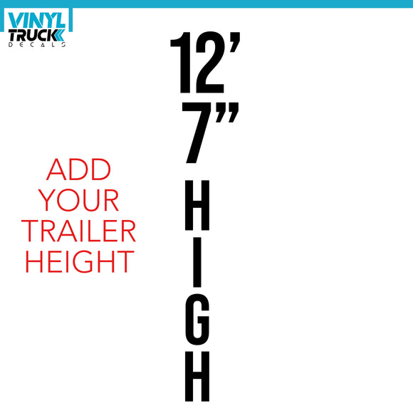 Vertical Trailer Height Decal Sticker Lettering for DOT Compliance (Set of 2) Add Your Own Height