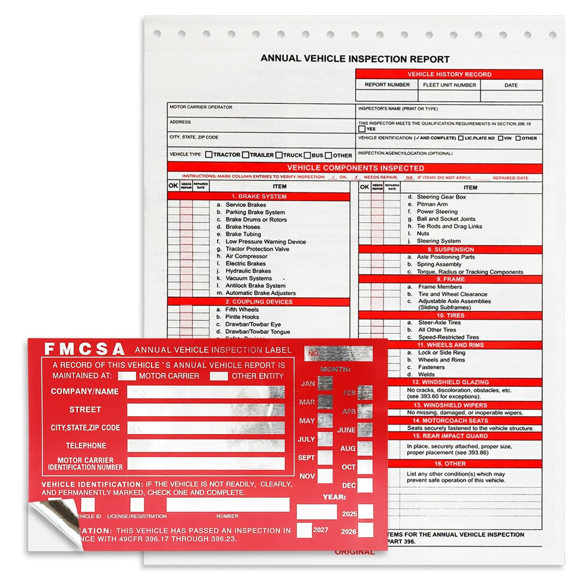 FMCSA Annual Vehicle Inspection Label & Annual Vehicle Inspection Repo ...