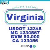 Company Name + 5 Location Or Regulation Numbers Truck Lettering Decal (USDOT, MC, GVW, CA), 2 Pack