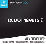 TX DOT Number Decal (Set of 2)