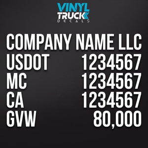 company name, usdot, mc, ca, gvw decal sticker