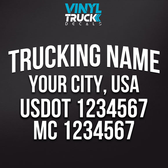 arched trucking company name, city, usdot & mc number decal