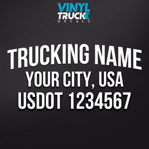 arched trucking business name with city and usdot number decal