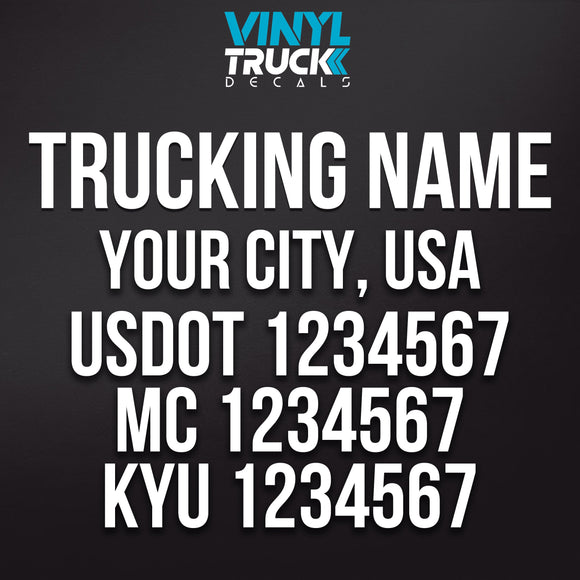 trucking company name, city, usdot, mc & kyu number decal
