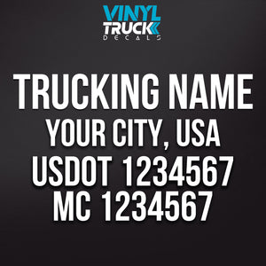 trucking company name, city, usdot & mc decal sticker